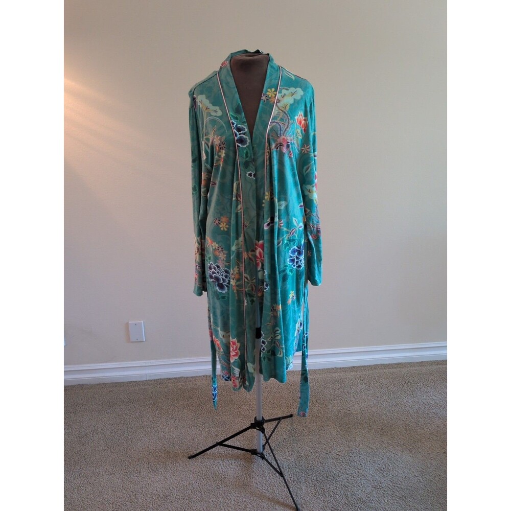 Johnny Was Robe LG Teal Verdino Floral Patterned Wrap Robe Belted, Pockets. - Picture 7 of 12